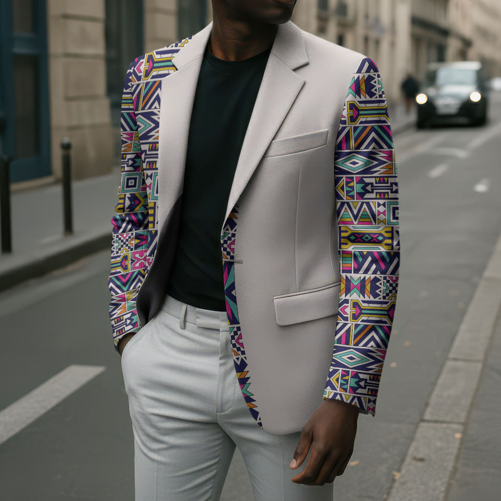 African Ndebele Art Patterns Blazer Beige Half Style