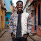 African Ndebele Art Patterns Bomber Jacket Beige Half Style