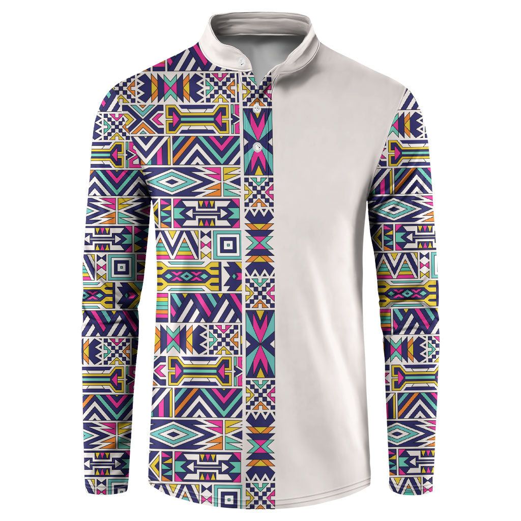 African Ndebele Art Patterns Button Sweatshirt Beige Half Style