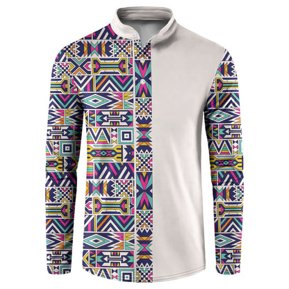 African Ndebele Art Patterns Button Sweatshirt Beige Half Style
