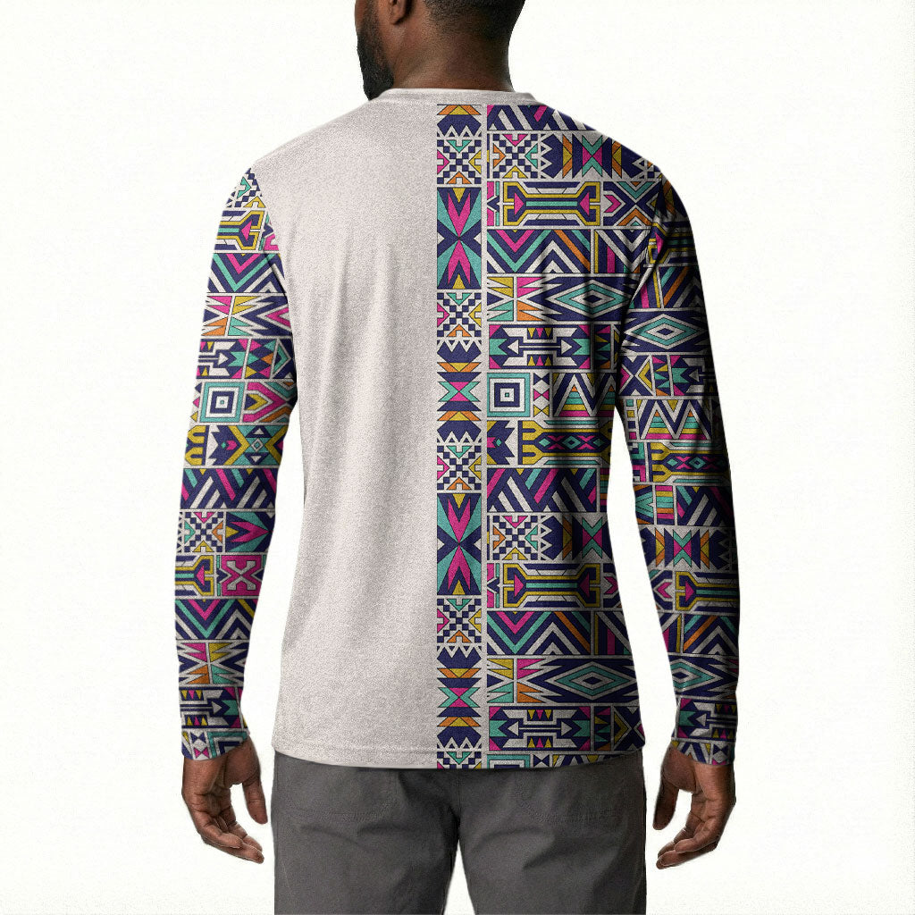 African Ndebele Art Patterns Button Sweatshirt Beige Half Style