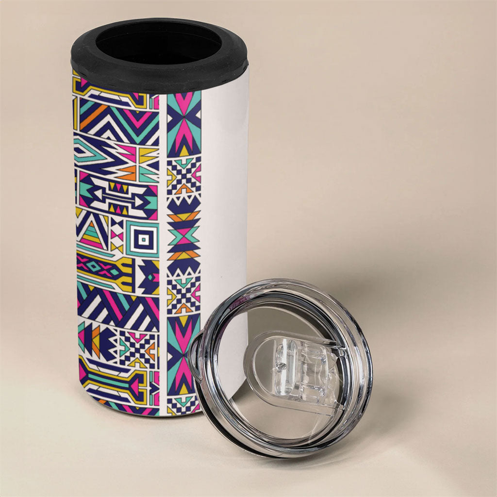 African Ndebele Art Patterns 4 in 1 Can Cooler Tumbler Beige Half Style