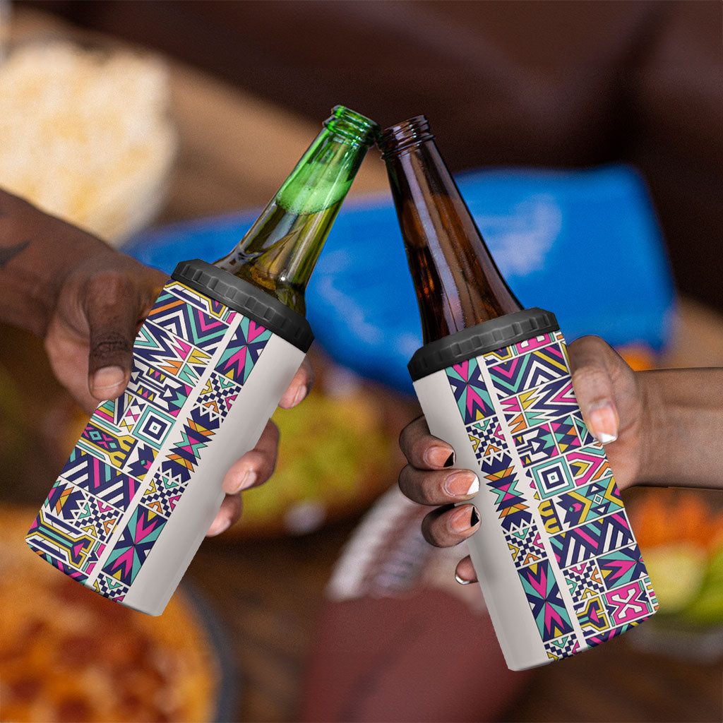 African Ndebele Art Patterns 4 in 1 Can Cooler Tumbler Beige Half Style