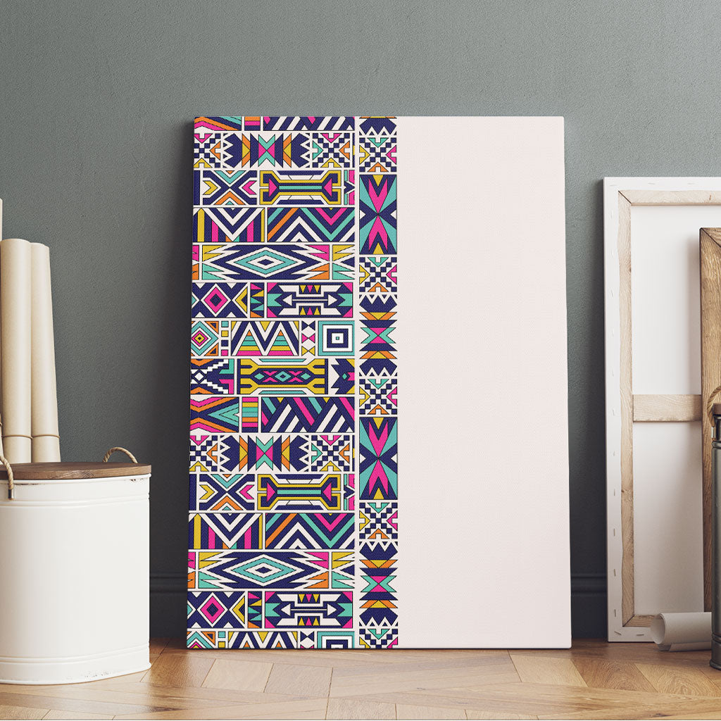 African Ndebele Art Patterns Canvas Wall Art Beige Half Style
