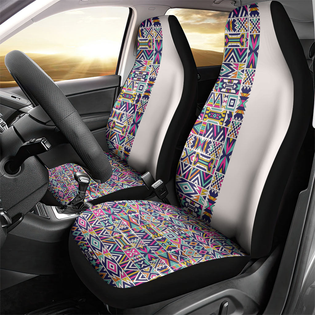 African Ndebele Art Patterns Car Seat Cover Beige Half Style