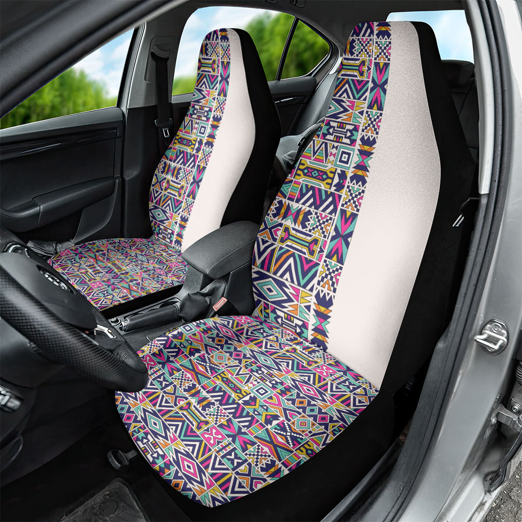 African Ndebele Art Patterns Car Seat Cover Beige Half Style