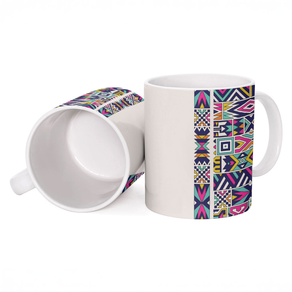 African Ndebele Art Patterns Ceramic Mug Beige Half Style