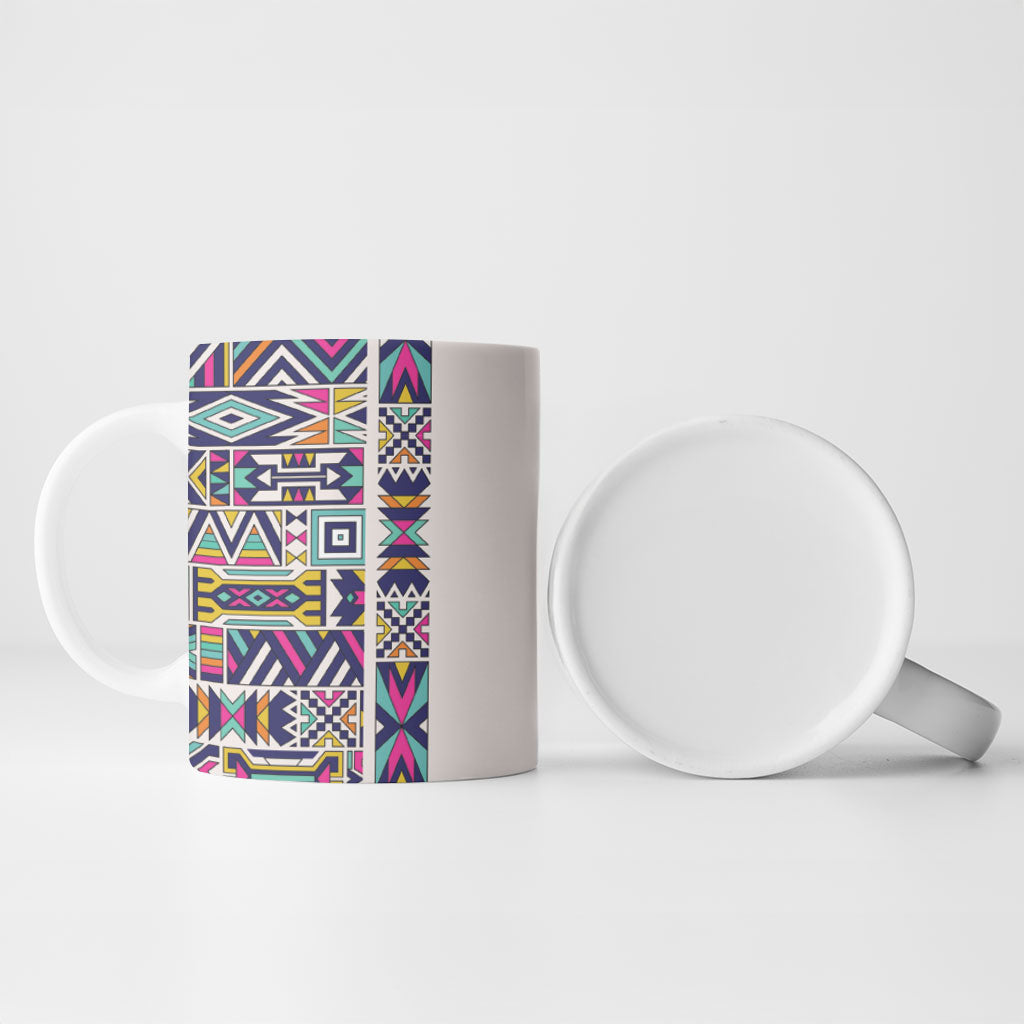 African Ndebele Art Patterns Ceramic Mug Beige Half Style