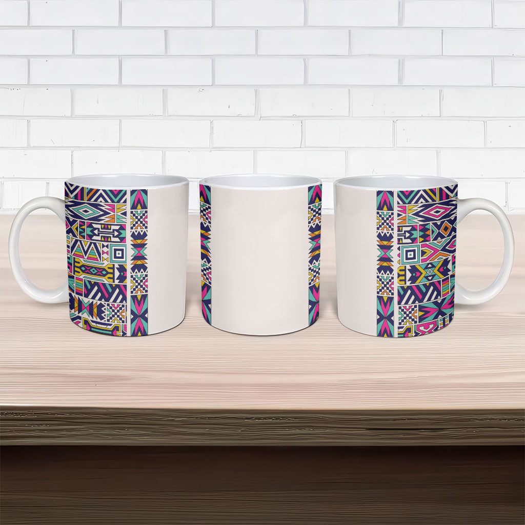 African Ndebele Art Patterns Ceramic Mug Beige Half Style