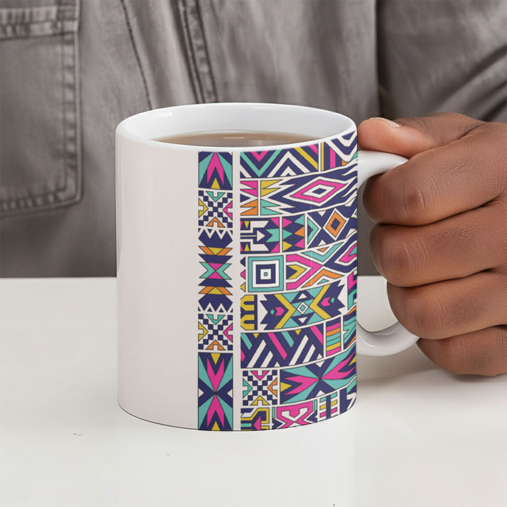 African Ndebele Art Patterns Ceramic Mug Beige Half Style