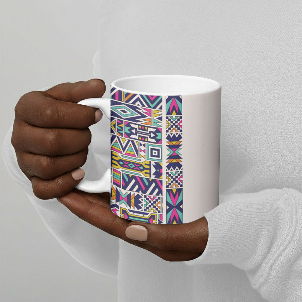 African Ndebele Art Patterns Ceramic Mug Beige Half Style