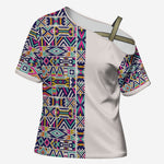 African Ndebele Art Patterns Cross Shoulder Shirt Beige Half Style
