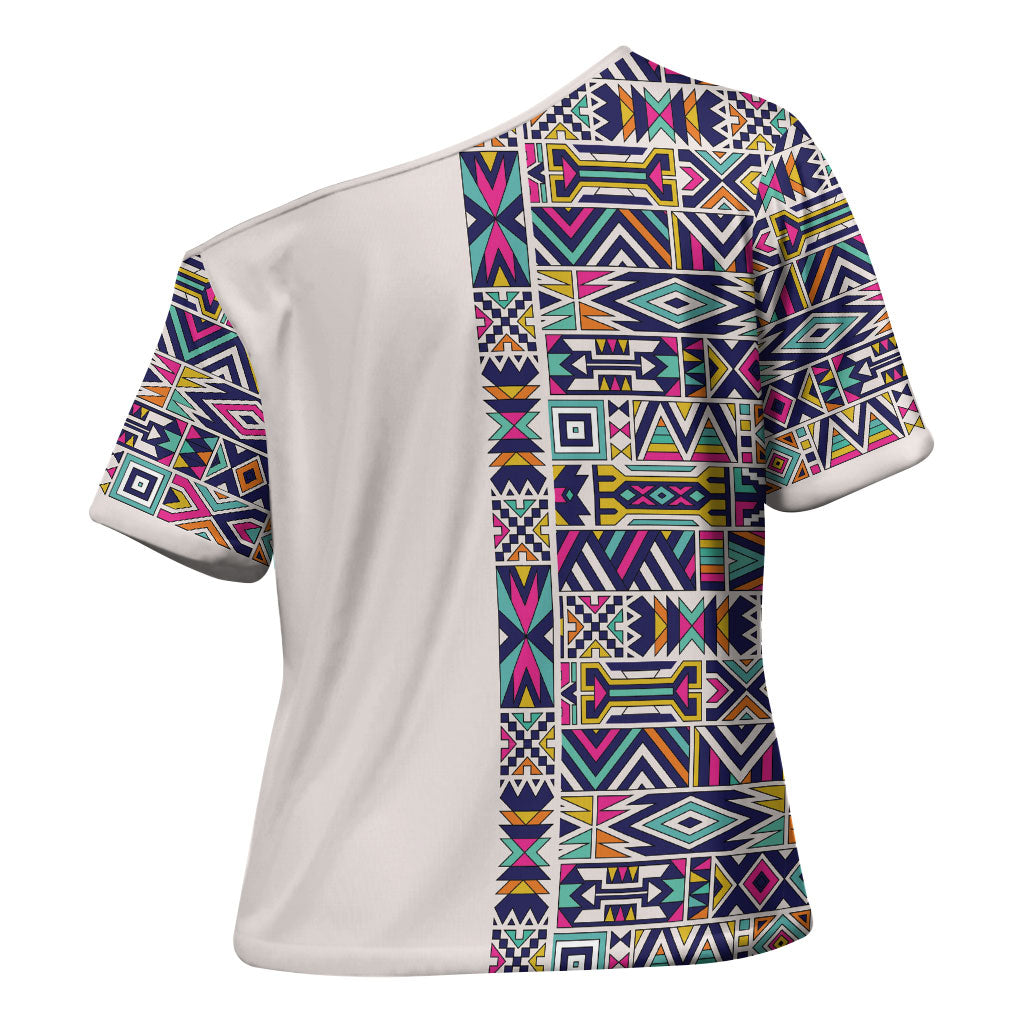 African Ndebele Art Patterns Cross Shoulder Shirt Beige Half Style
