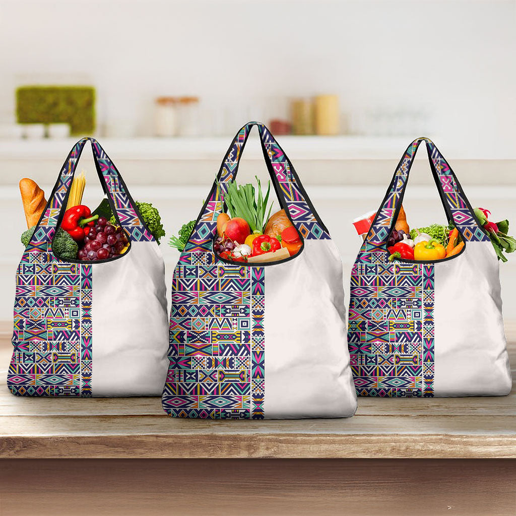African Ndebele Art Patterns Grocery Bag Beige Half Style