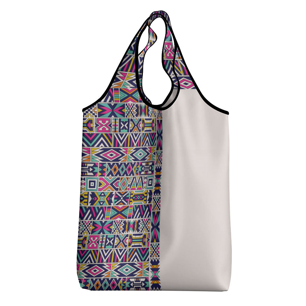 African Ndebele Art Patterns Grocery Bag Beige Half Style