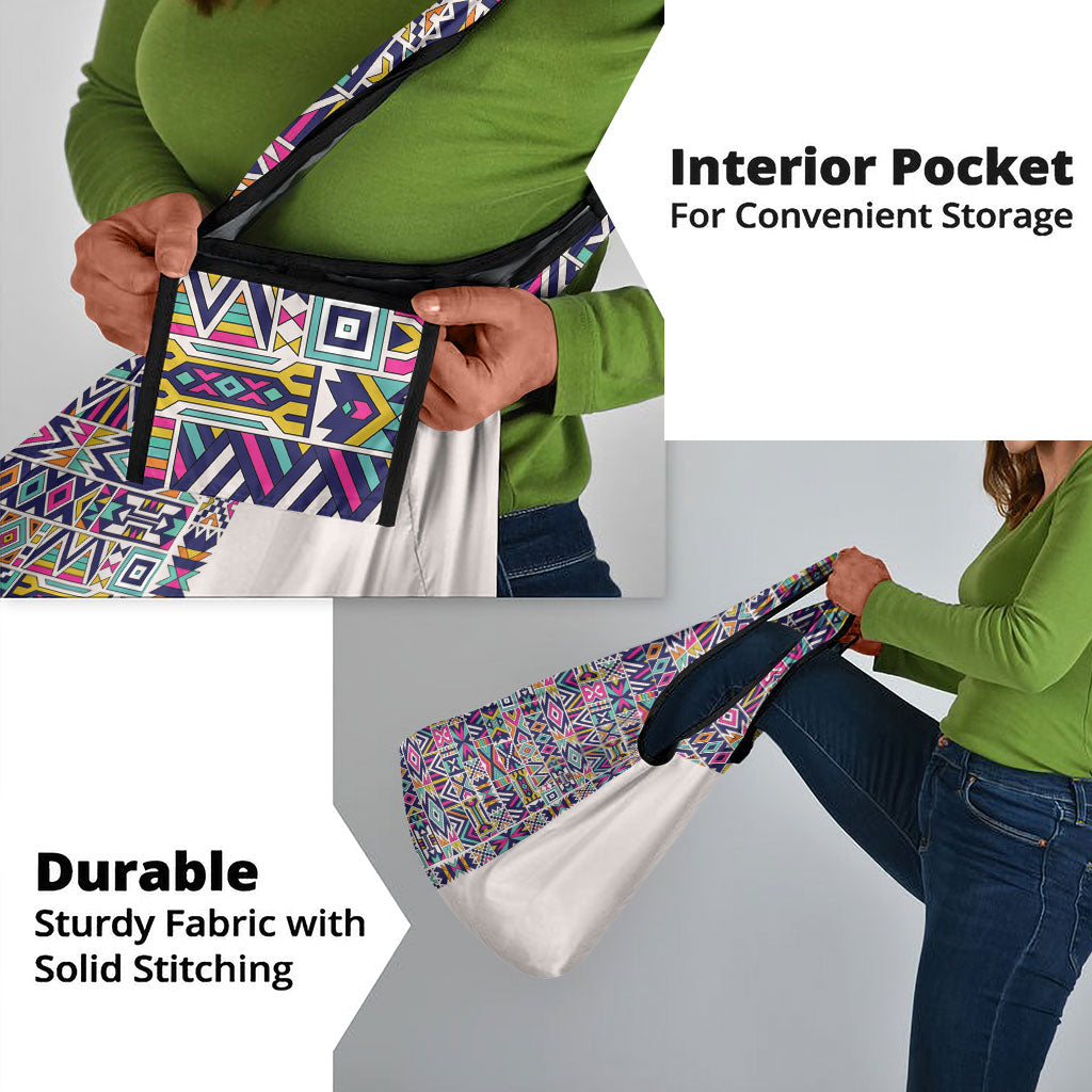 African Ndebele Art Patterns Grocery Bag Beige Half Style