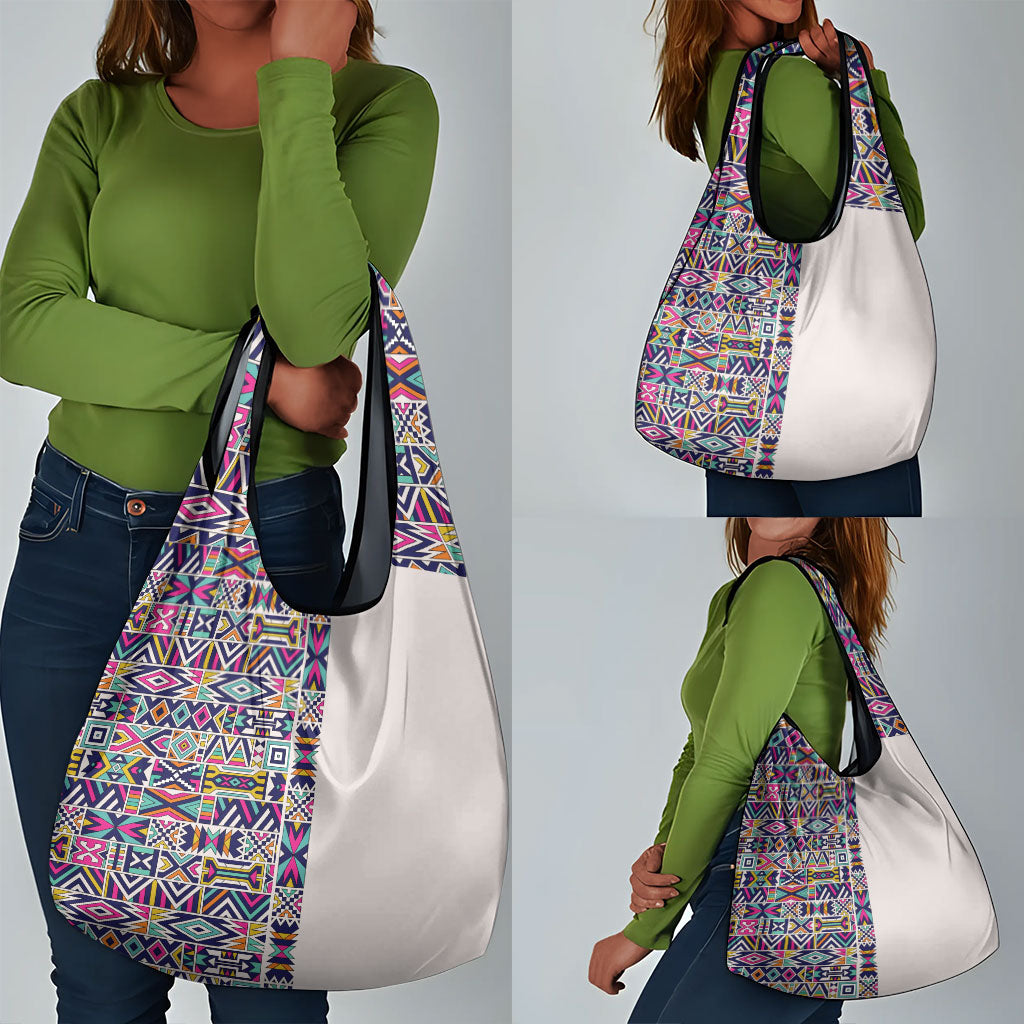 African Ndebele Art Patterns Grocery Bag Beige Half Style