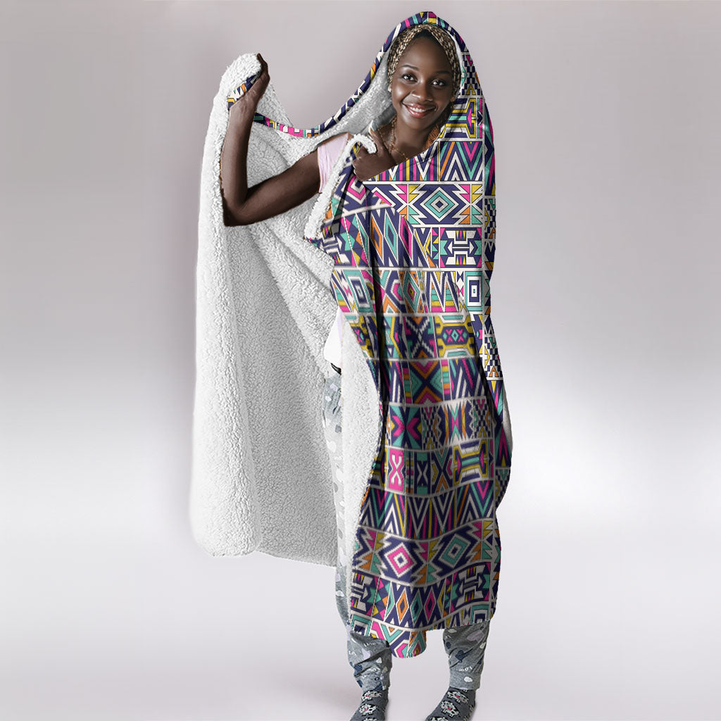 African Ndebele Art Patterns Hooded Blanket Beige Half Style