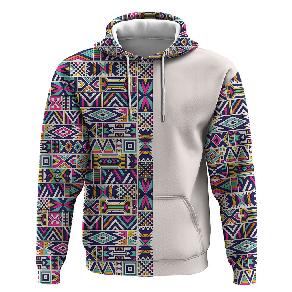 African Ndebele Art Patterns Hoodie Beige Half Style