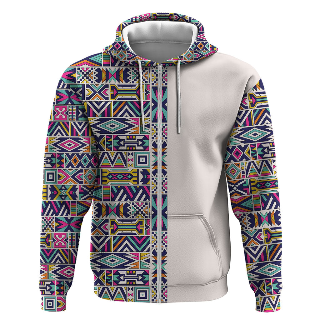 African Ndebele Art Patterns Hoodie Beige Half Style