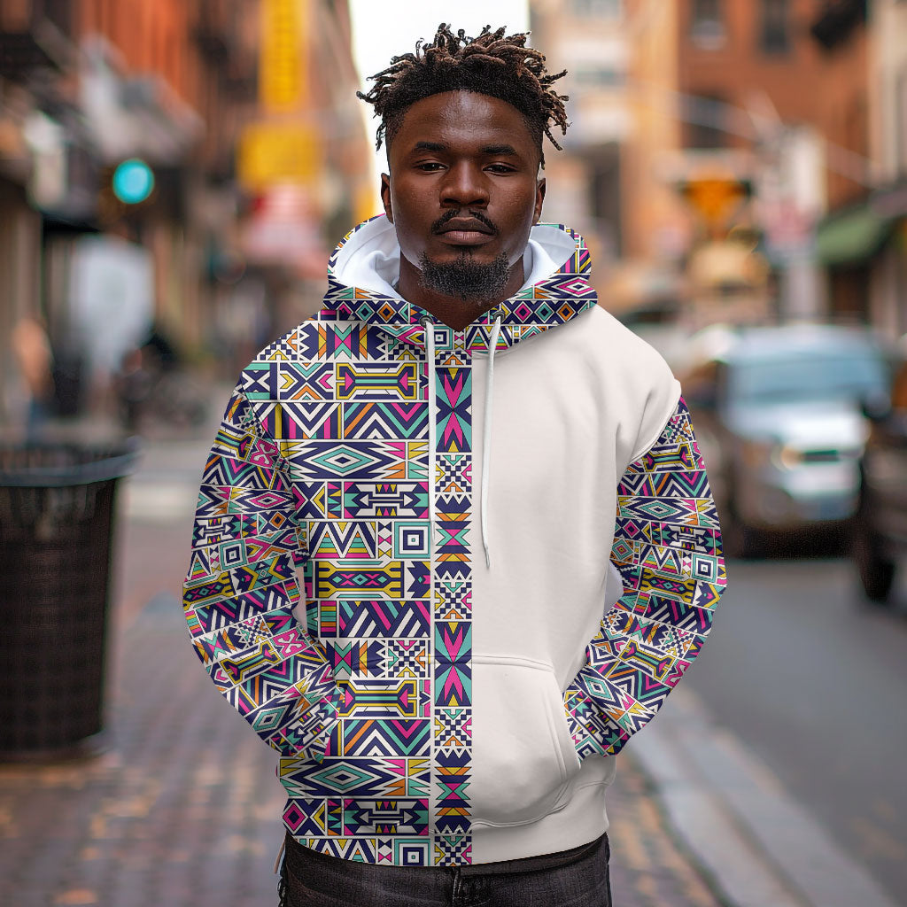 African Ndebele Art Patterns Hoodie Beige Half Style