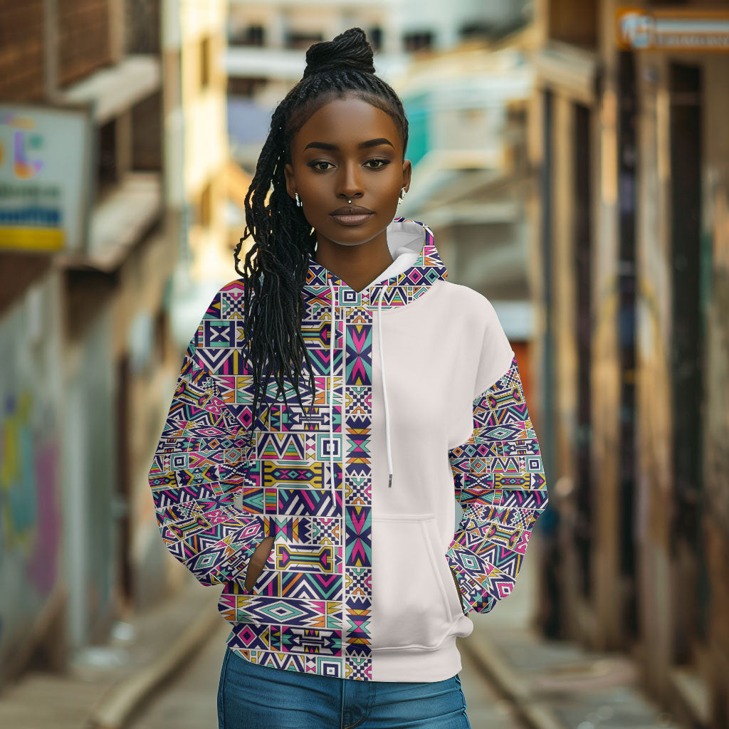 African Ndebele Art Patterns Hoodie Beige Half Style