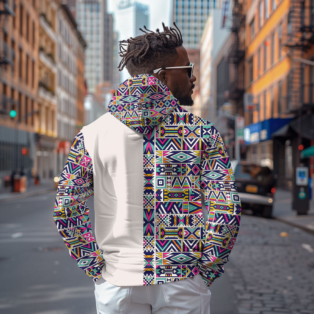 African Ndebele Art Patterns Hoodie Beige Half Style