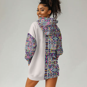 African Ndebele Art Patterns Hoodie Dress Beige Half Style