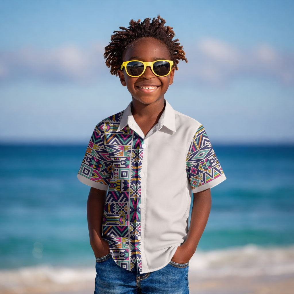 African Ndebele Art Patterns Kid Hawaiian Shirt Beige Half Style