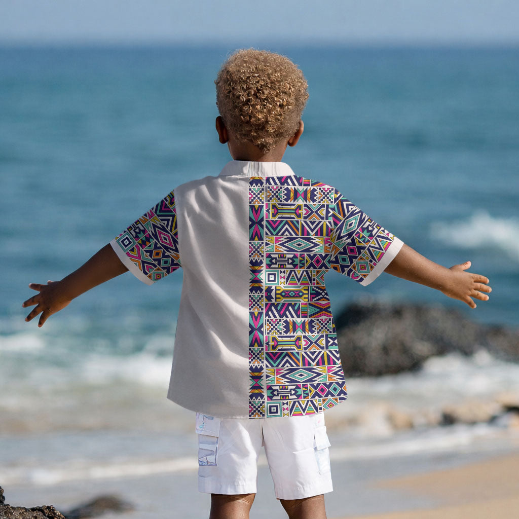 African Ndebele Art Patterns Kid Hawaiian Shirt Beige Half Style