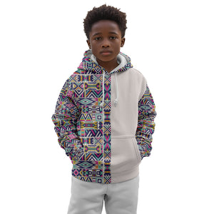 African Ndebele Art Patterns Kid Hoodie Beige Half Style