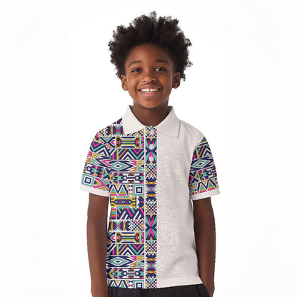 African Ndebele Art Patterns Kid Polo Shirt Beige Half Style
