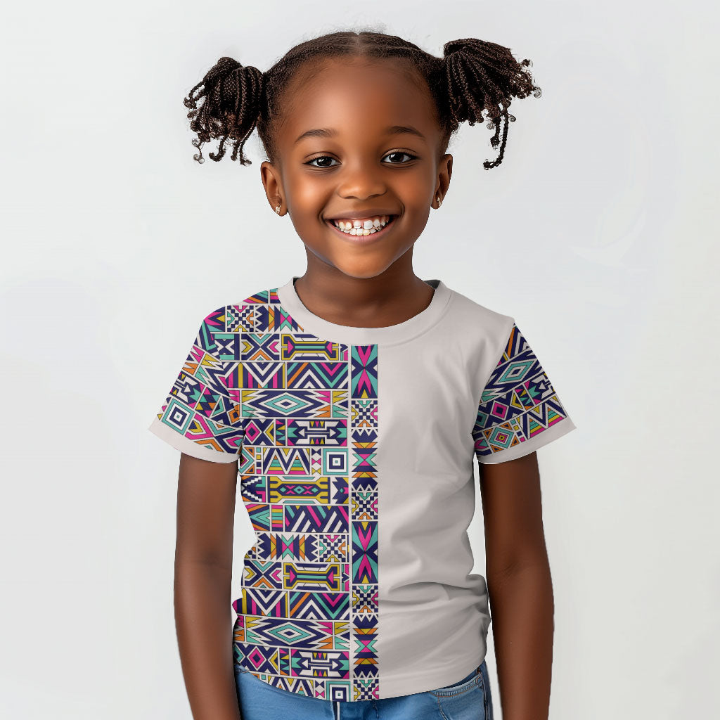 African Ndebele Art Patterns Kid T shirt Beige Half Style