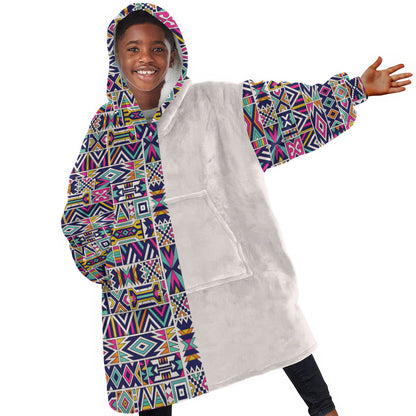 African Ndebele Art Patterns Kid Wearable Blanket Hoodie Beige Half Style