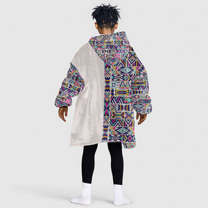 African Ndebele Art Patterns Kid Wearable Blanket Hoodie Beige Half Style