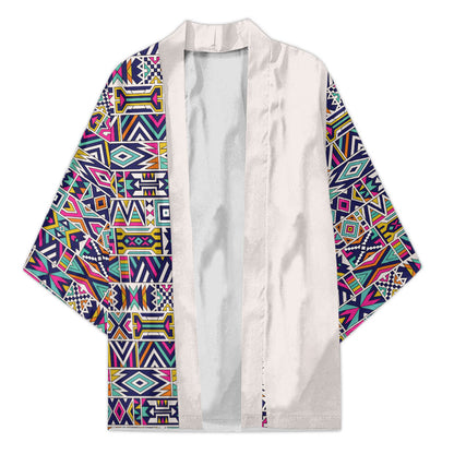African Ndebele Art Patterns Kimono Beige Half Style