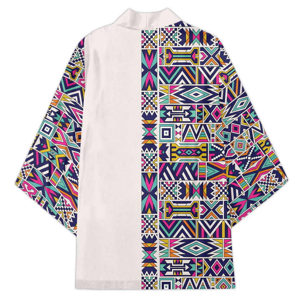 African Ndebele Art Patterns Kimono Beige Half Style