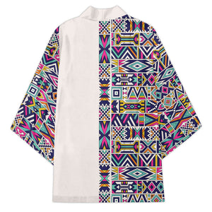 African Ndebele Art Patterns Kimono Beige Half Style