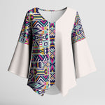 African Ndebele Art Patterns Kimono Sleeve Blouse Beige Half Style