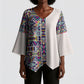 African Ndebele Art Patterns Kimono Sleeve Blouse Beige Half Style