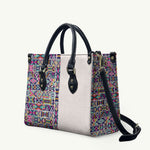 African Ndebele Art Patterns Leather Bag Beige Half Style