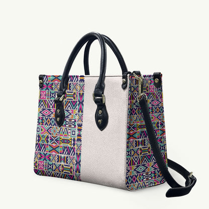 African Ndebele Art Patterns Leather Bag Beige Half Style