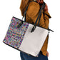 African Ndebele Art Patterns Leather Tote Bag Beige Half Style