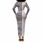 African Ndebele Art Patterns Long Sleeve Bodycon Dress Beige Half Style