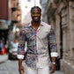 African Ndebele Art Patterns Long Sleeve Button Shirt Beige Half Style