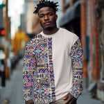 African Ndebele Art Patterns Long Sleeve Shirt Beige Half Style