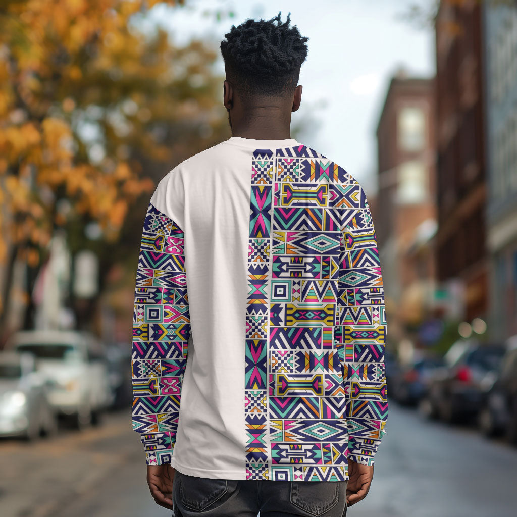 African Ndebele Art Patterns Long Sleeve Shirt Beige Half Style