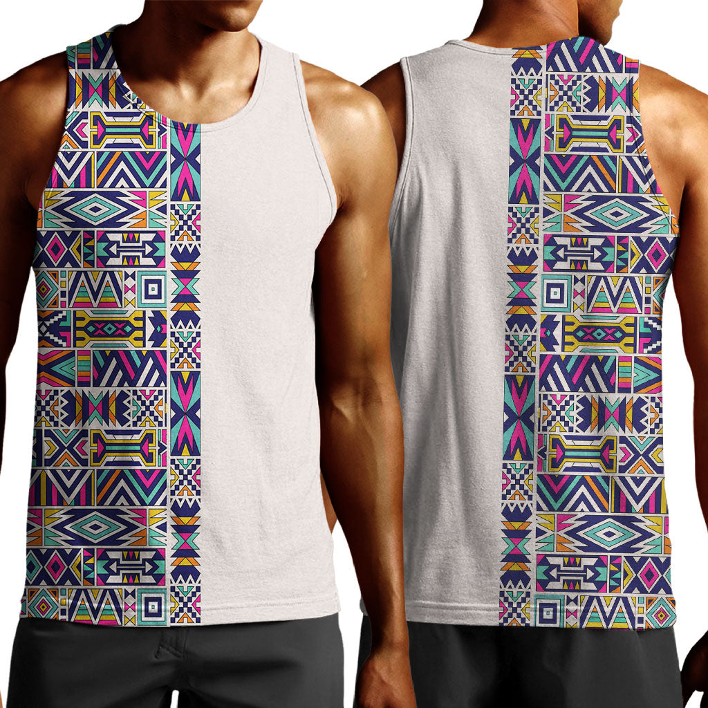 African Ndebele Art Patterns Men Tank Top Beige Half Style