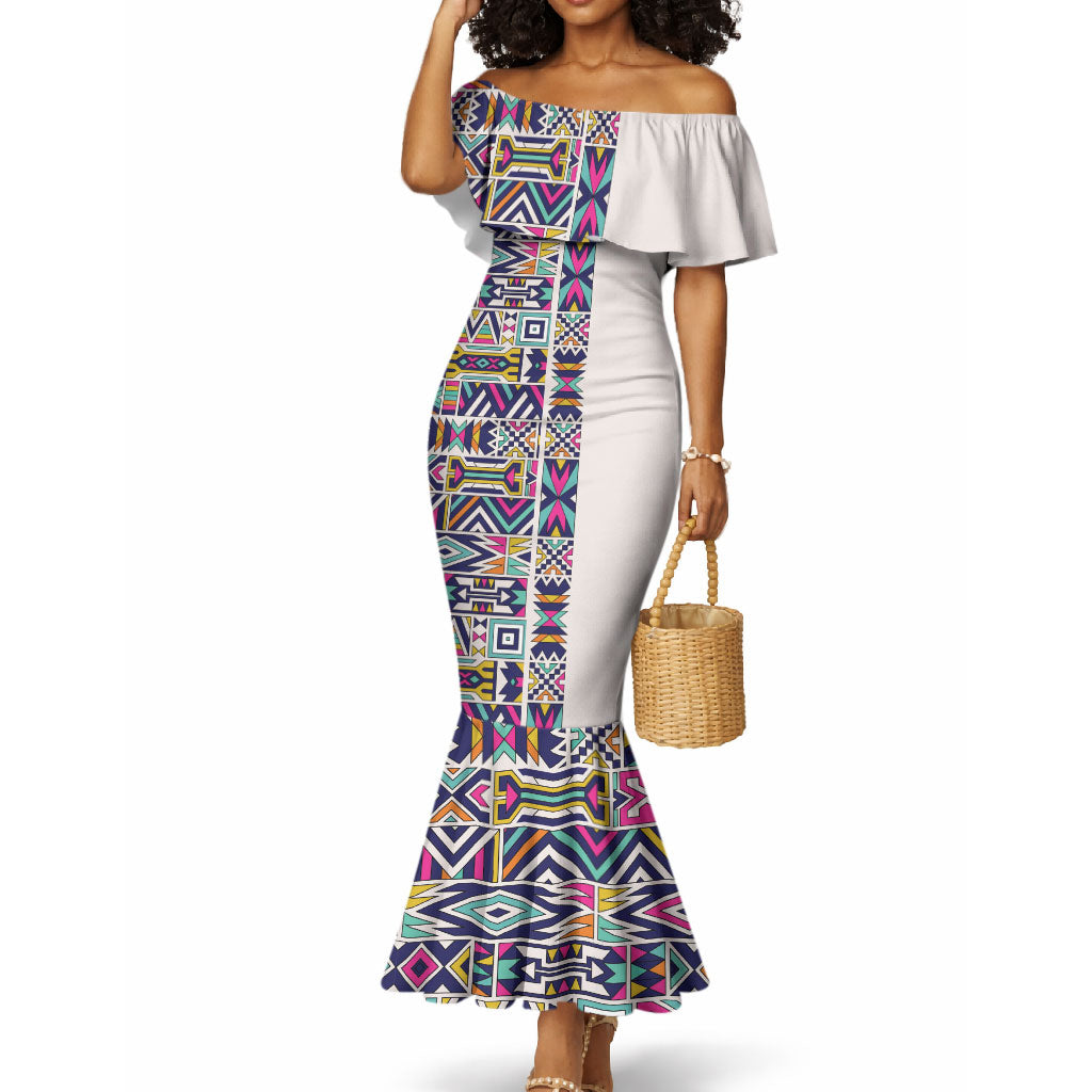 African Ndebele Art Patterns Mermaid Dress Beige Half Style
