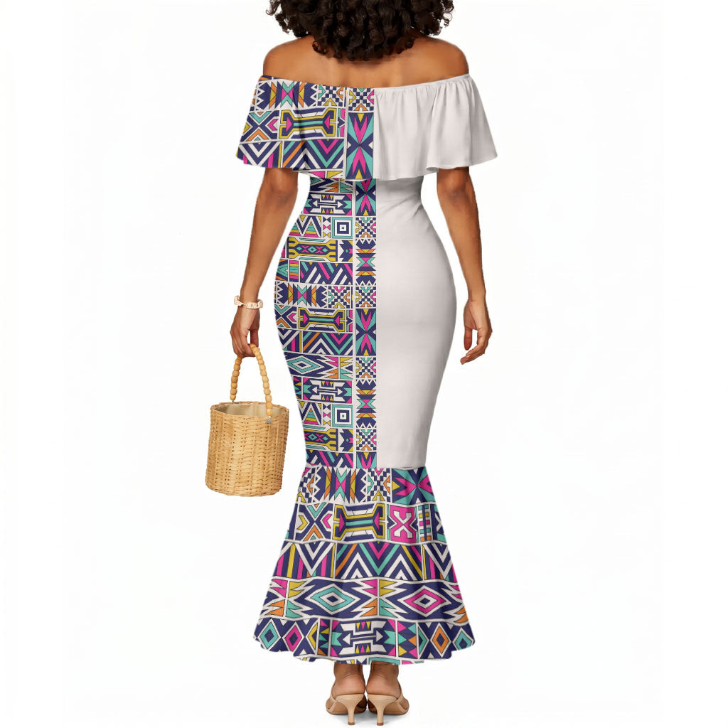 African Ndebele Art Patterns Mermaid Dress Beige Half Style